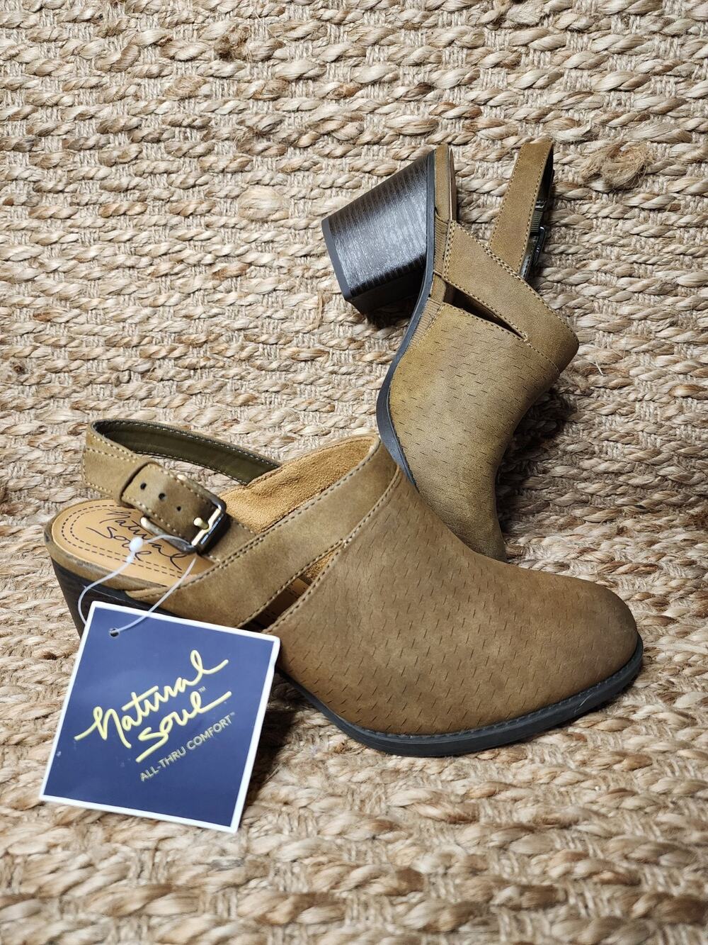 Natural Soul Brown Tally Mule Slingback Heels Clog Shoes Size 10 W Block Heel
